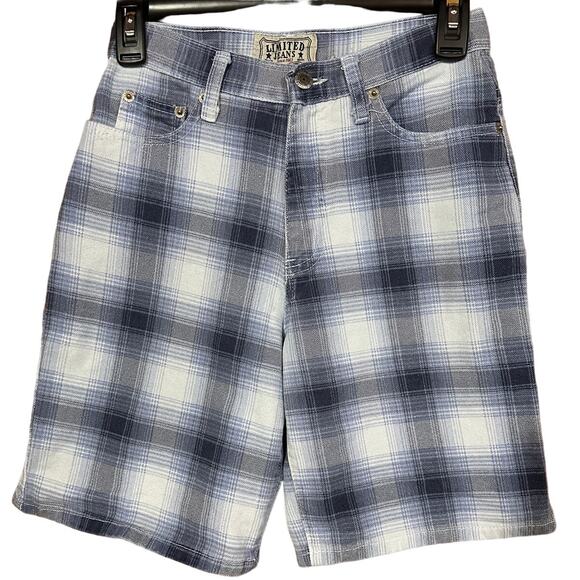 CLEARANCE Limited Jeans Vintage 90s  Blue Plaid Denim 100% Cotton Shorts Size 4 - Picture 1 of 9